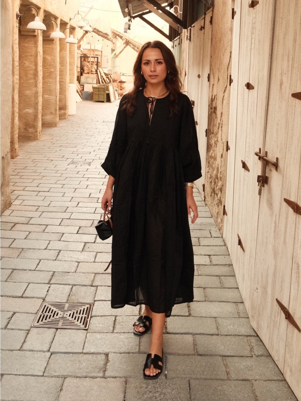 House of Sundar Sara Organic Cotton Midi Dress Black Oasis Size M - Picture 2 of 9